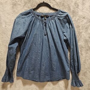White House Black Market Blue Peasant Blouse